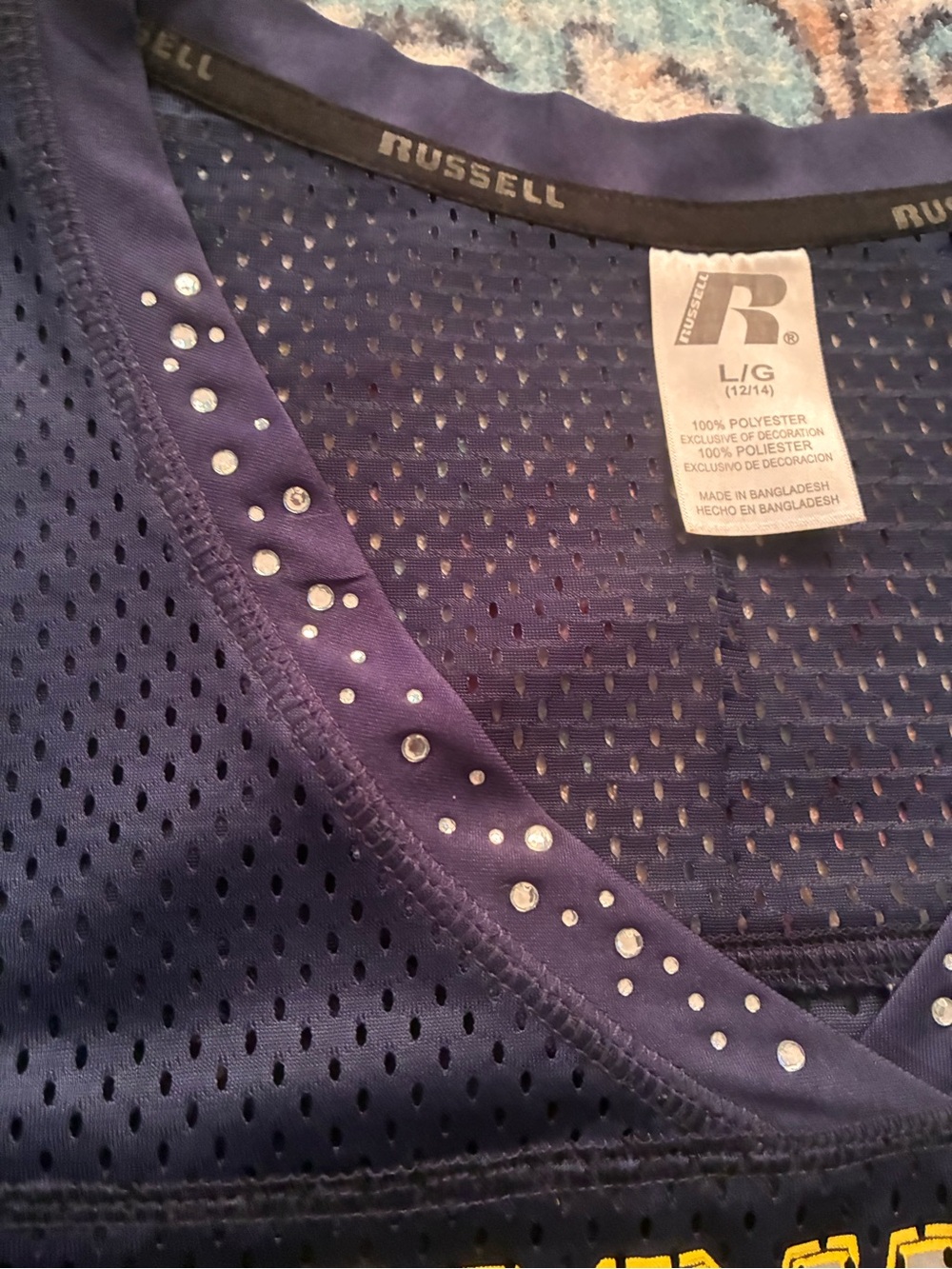 Russell Athletic Navy & Yellow Michigan Mesh Jersey Top - Picture 3 of 4